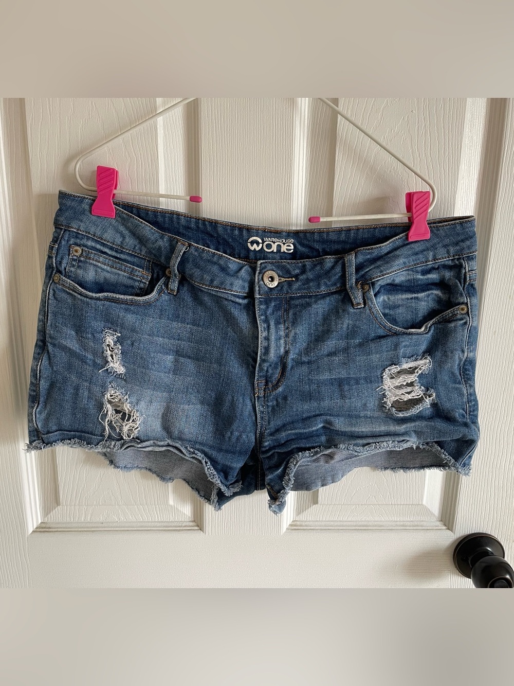 One Jeans Distressed Dark Blue Denim Cutoff Shorts
